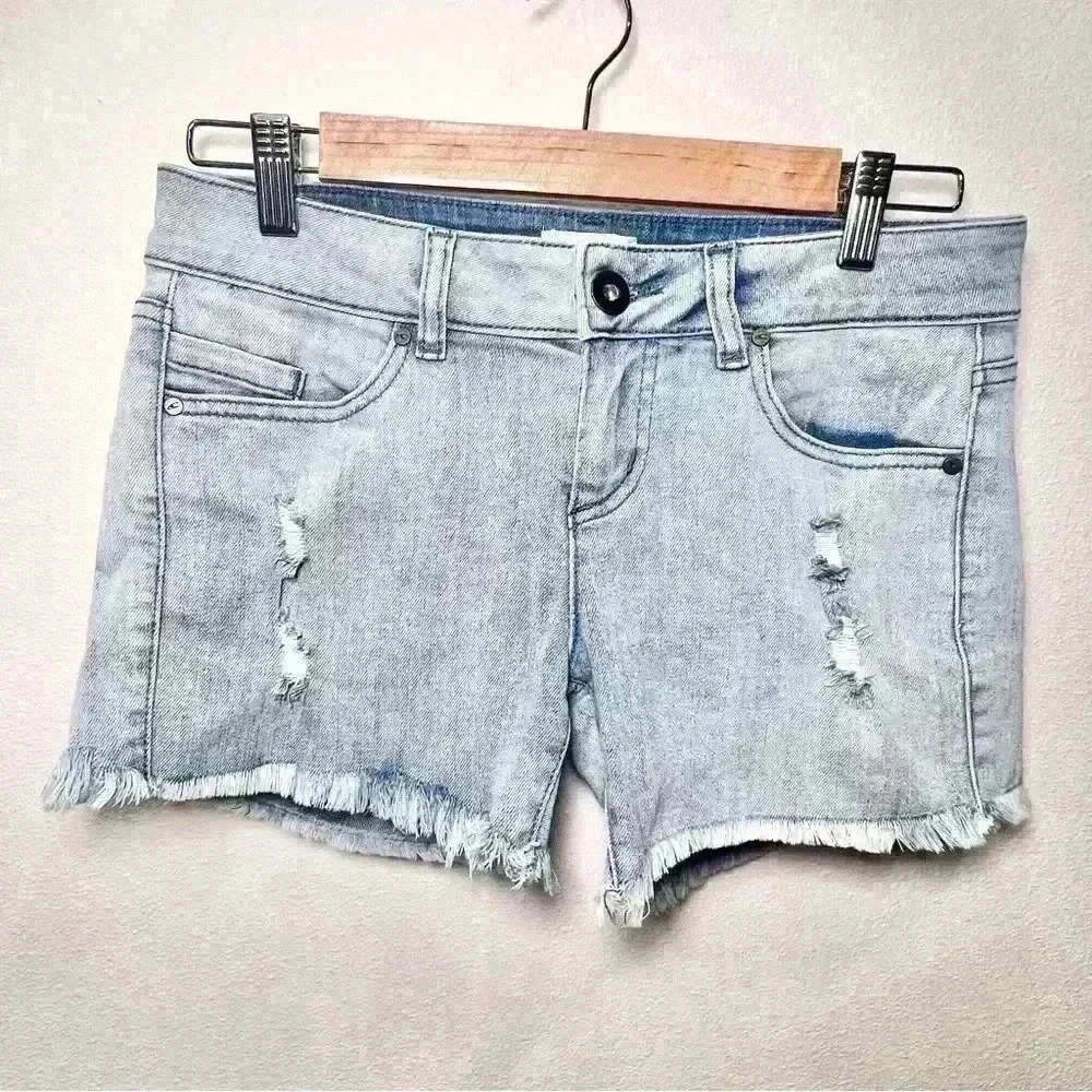 O’Neill Junior Girls Scout Raw Hem Distressed Light Wash Denim Shorts Size 5